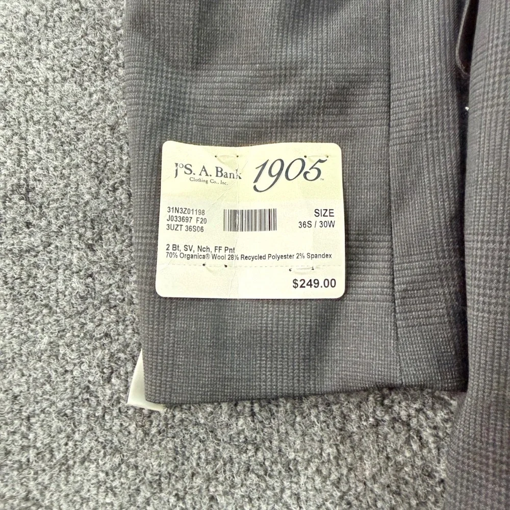 Jos A Bank 1905 Blazer Slim Fit Merino Wool Stretch Sport Coat dark‎ Grey Plaid